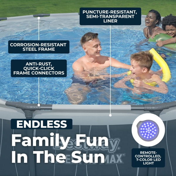 Bestway Steel Pro MAX 15'x42 Metal Frame Above Ground Pool Set w/Color-Changing LED Light
