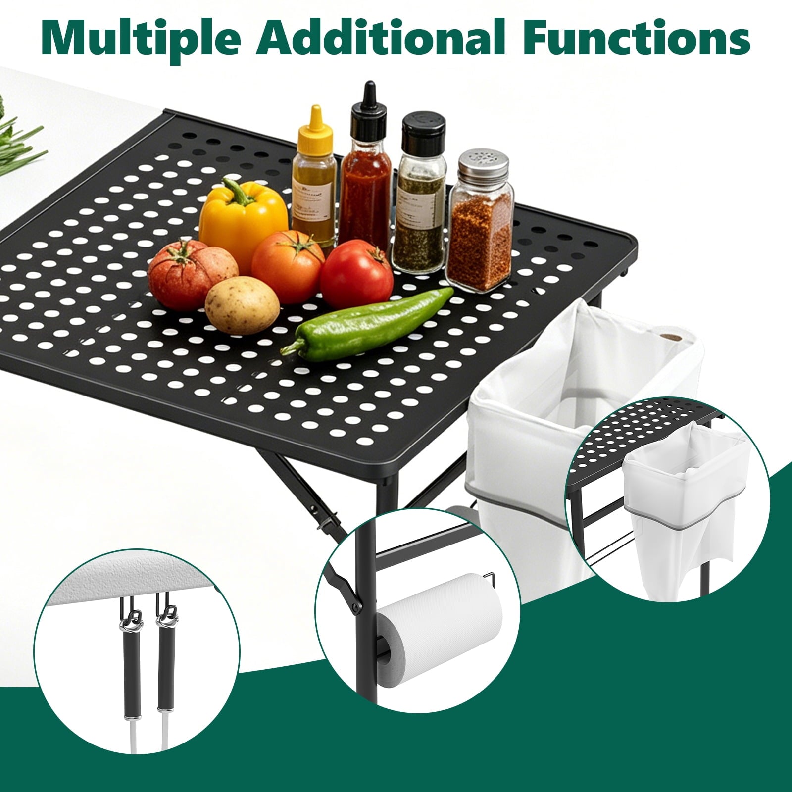 HaiNova Outdoor Folding Grill Table, 5 Foot Cook Table with Storage for Cooking Accessories, Foldable & Portable for Picnic, BBQ, and Party