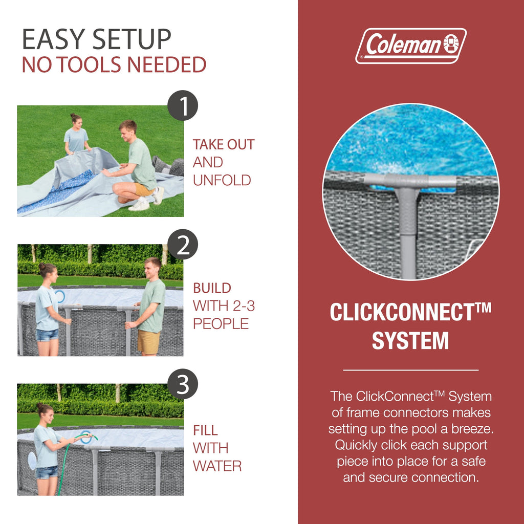 Coleman Power Steel 22’x52” Metal Frame Above Ground Pool w/ Pump, Ladder, & Cover, Gray