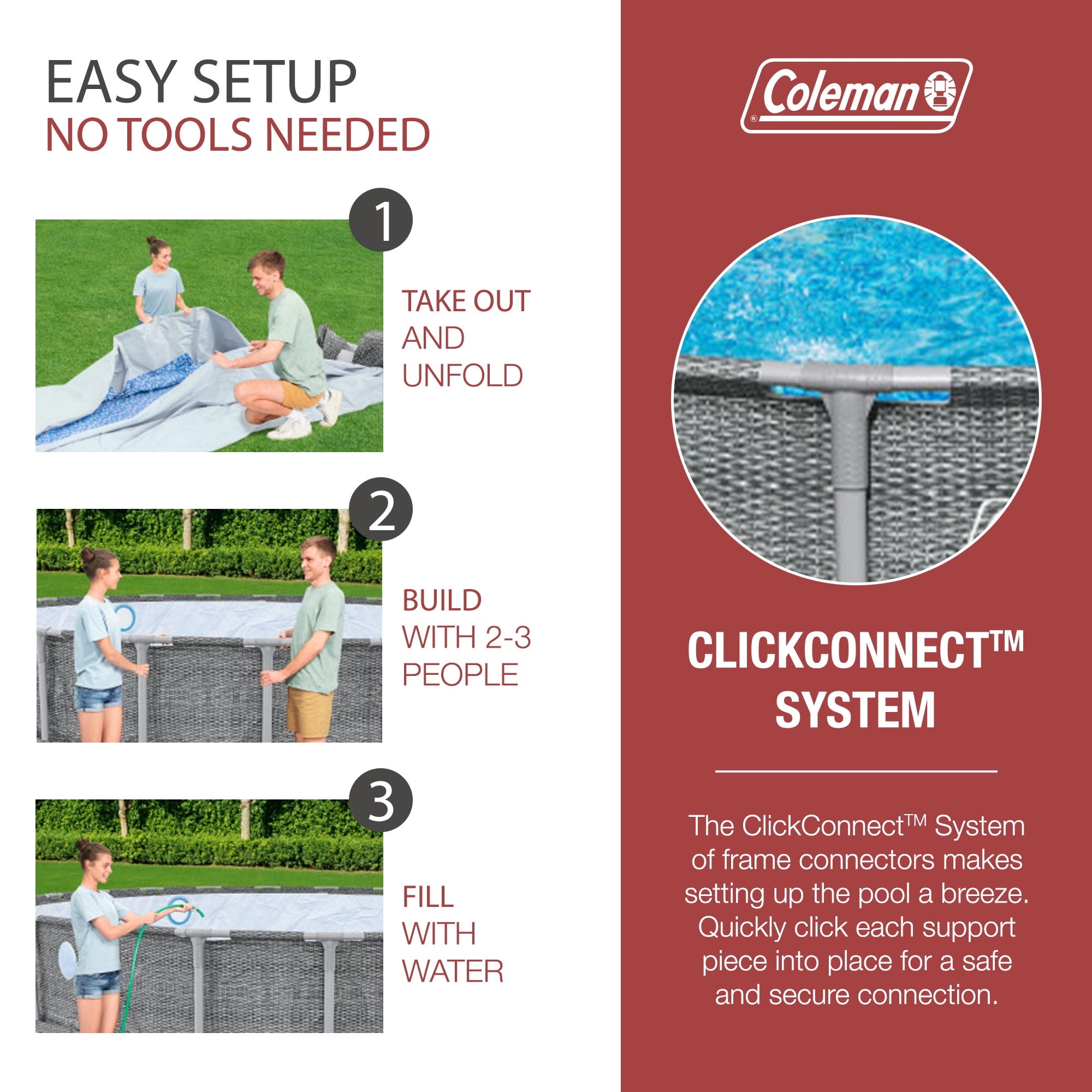 Coleman Power Steel 22’x52” Metal Frame Above Ground Pool w/ Pump, Ladder, & Cover, Gray