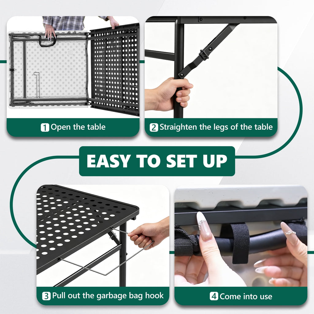 HaiNova Outdoor Folding Grill Table, 5 Foot Cook Table with Storage for Cooking Accessories, Foldable & Portable for Picnic, BBQ, and Party