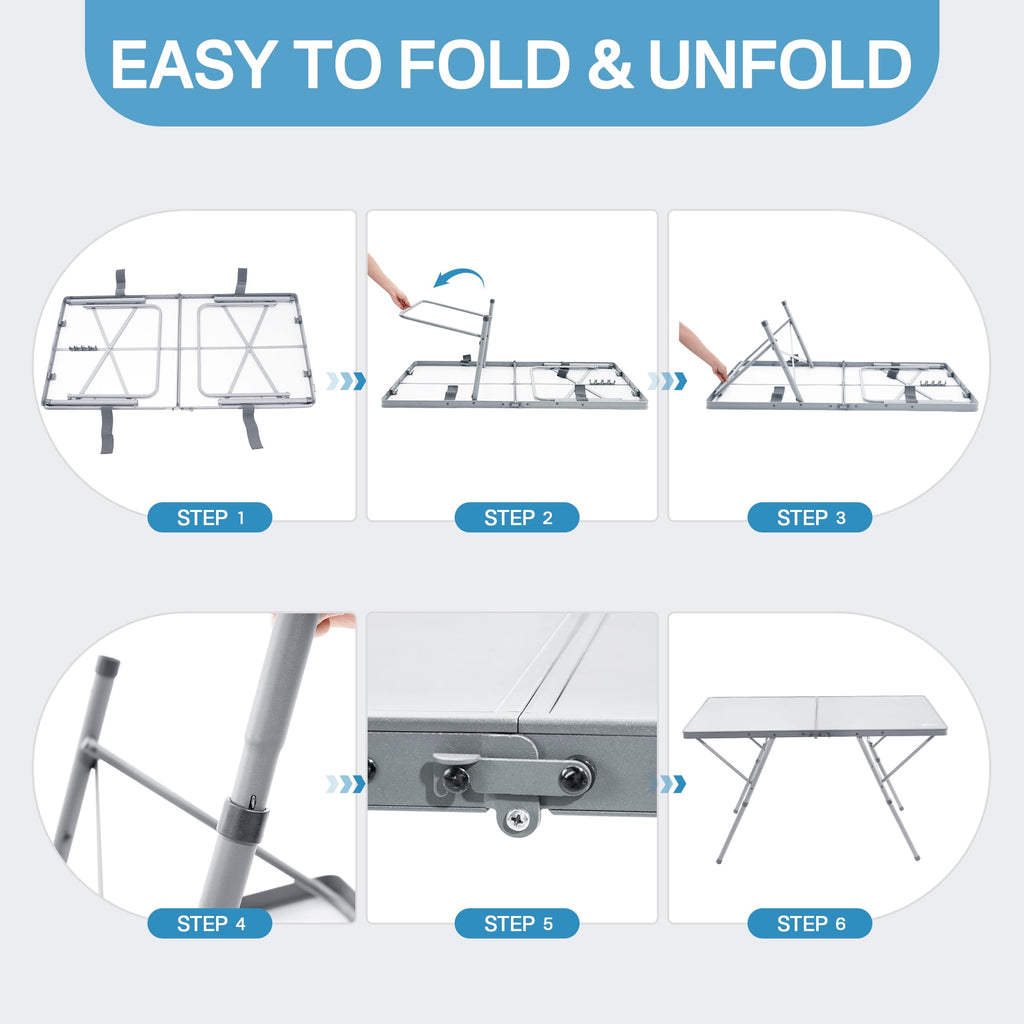 PORTAL Lightweight Folding Camping Table, Aluminum Roll Up Folding Square Table with Carry Bag for Picnic, Backyards, BBQ