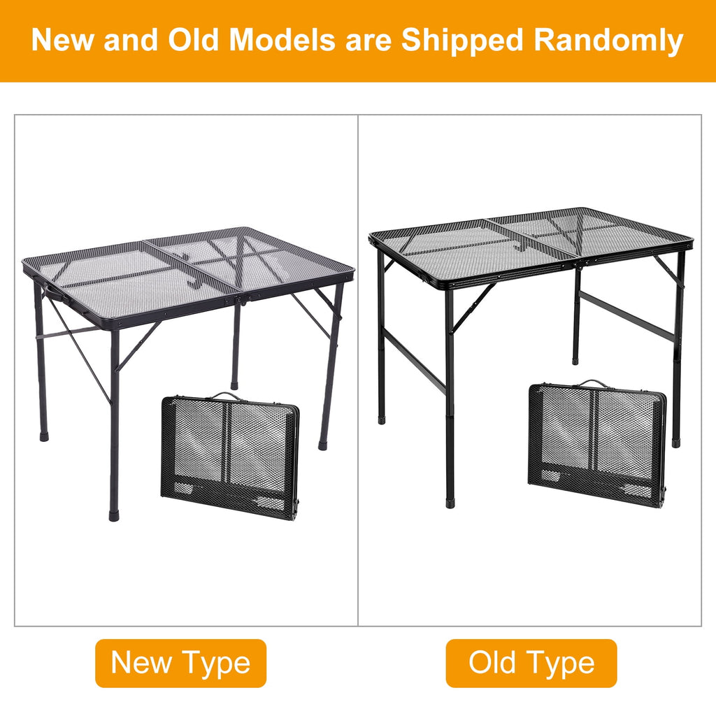 3FT Camping Folding Table with Adjustable Height(16.5/26), Black Metal Mesh Table with Carry Handle, Lightweight Portable Folding Grill Table for Camping Tailgating BBQ Picnic Indoor, up to 66 lbs