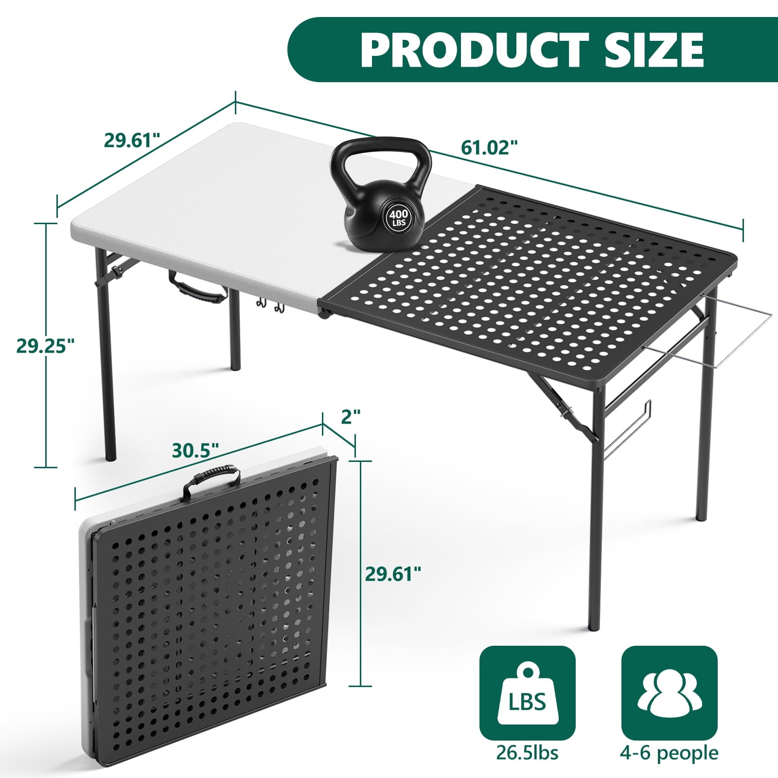 HaiNova Outdoor Folding Grill Table, 5 Foot Cook Table with Storage for Cooking Accessories, Foldable & Portable for Picnic, BBQ, and Party