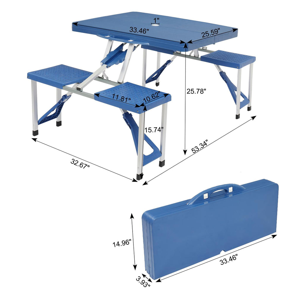 Ktaxon Portable Folding Picnic Table With 4-Person Chair Seats, Foldable Plastics Camping Table Set, Red