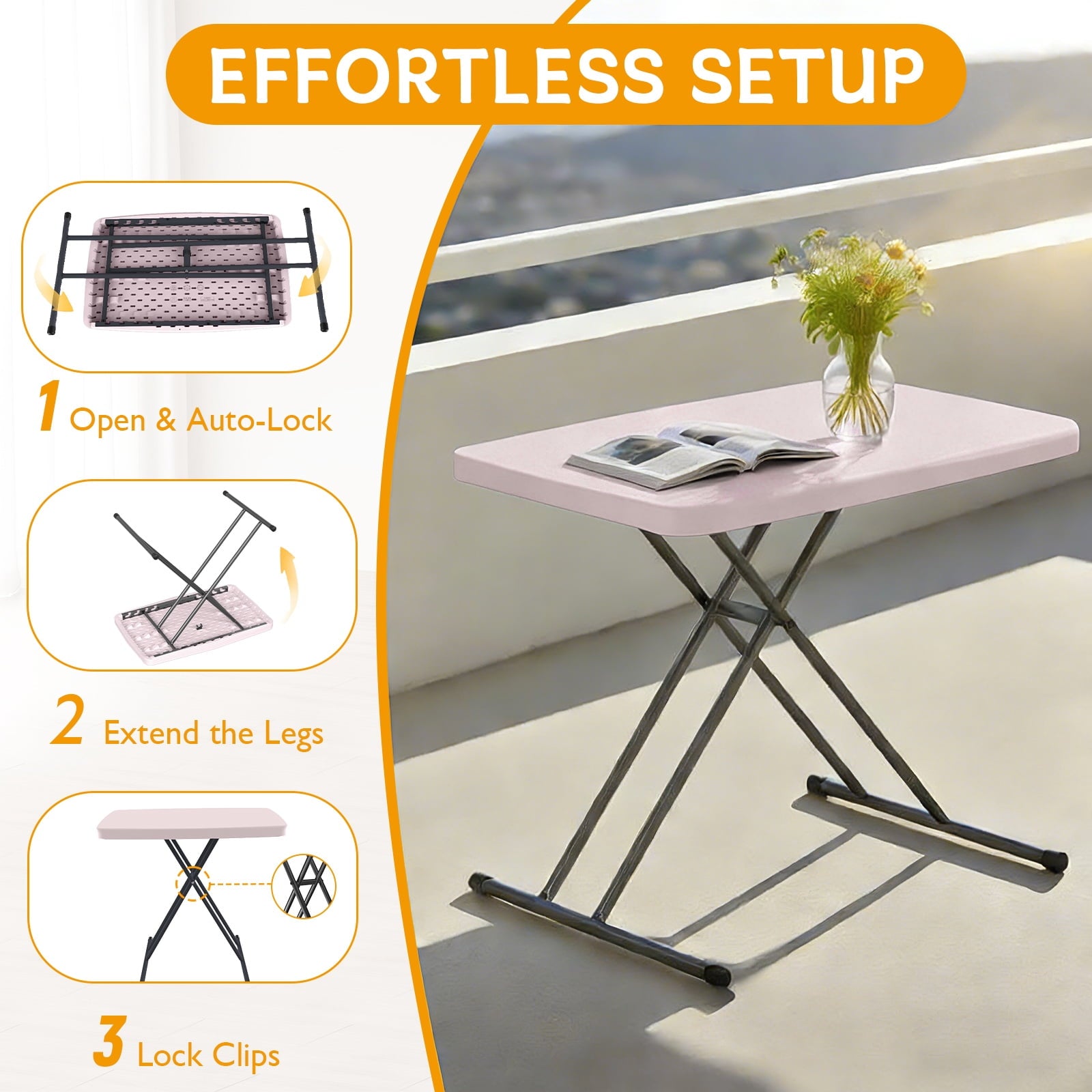 WASUHE 30 Small Folding Table, Height Adjustment Tv Tray Table, Practical Portable Tv Dinner Table for Eating, Sofa, Indoor/Outdoor, White