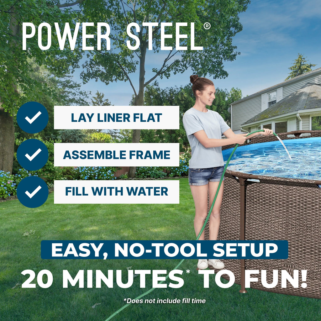Bestway Power Steel 14’x42” Metal Frame Above Ground Pool w/ Pump, Ladder, & Cover, Brown