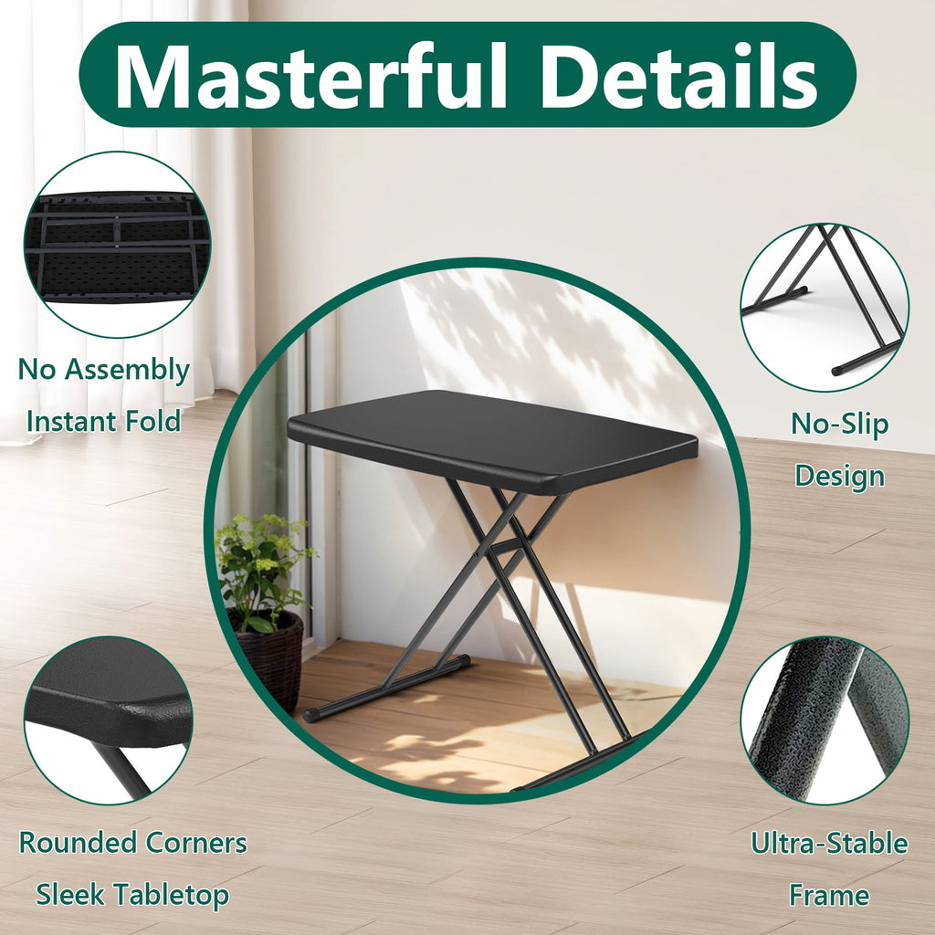 WASUHE 30 Small Folding Table, Height Adjustment Tv Tray Table, Practical Portable Tv Dinner Table for Eating, Sofa, Indoor/Outdoor, White