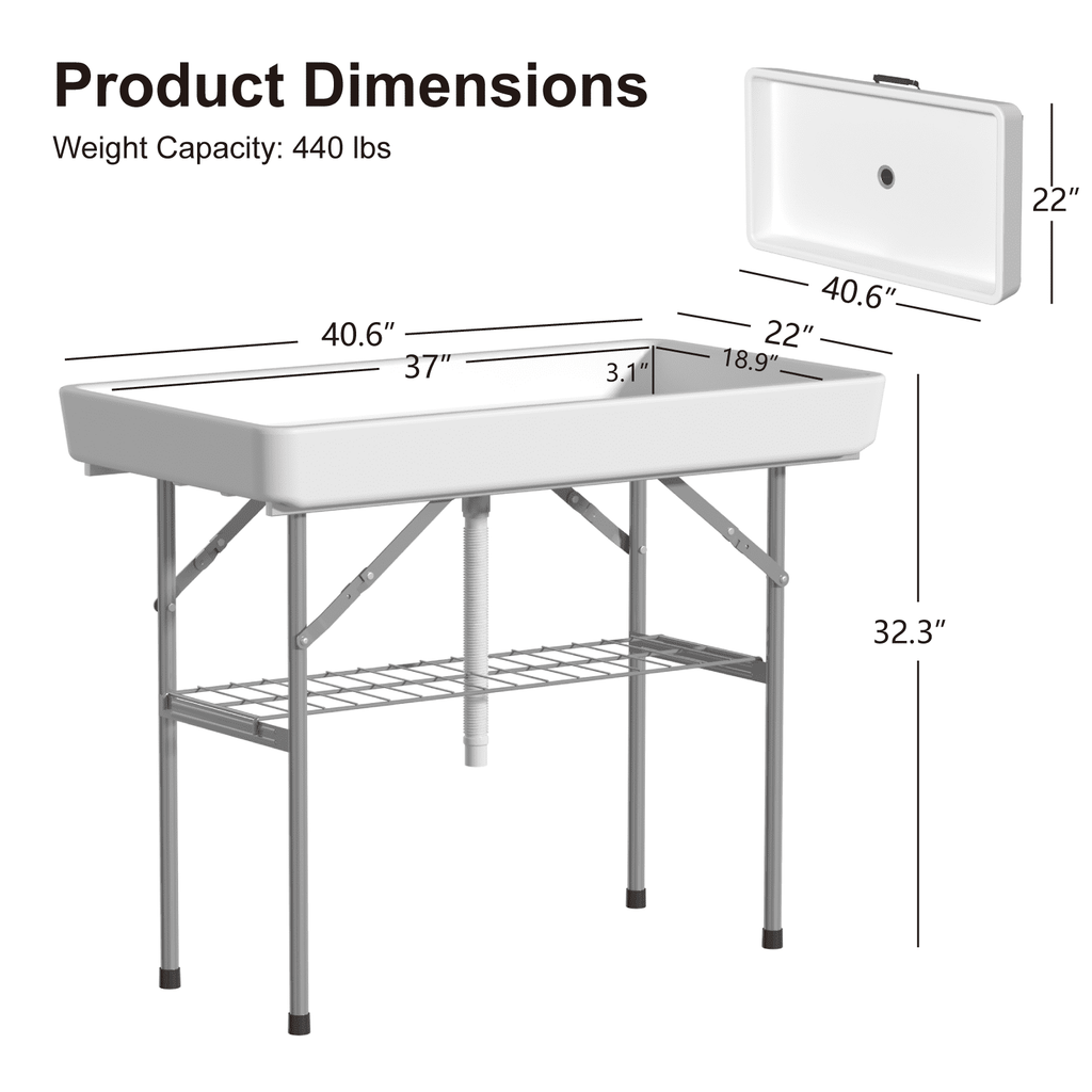 EVOKEDEN 42.5 Fish Cleaning Table w/ Sink, Folding Camping Table & Fish Cleaning Station w/ Measure Mark