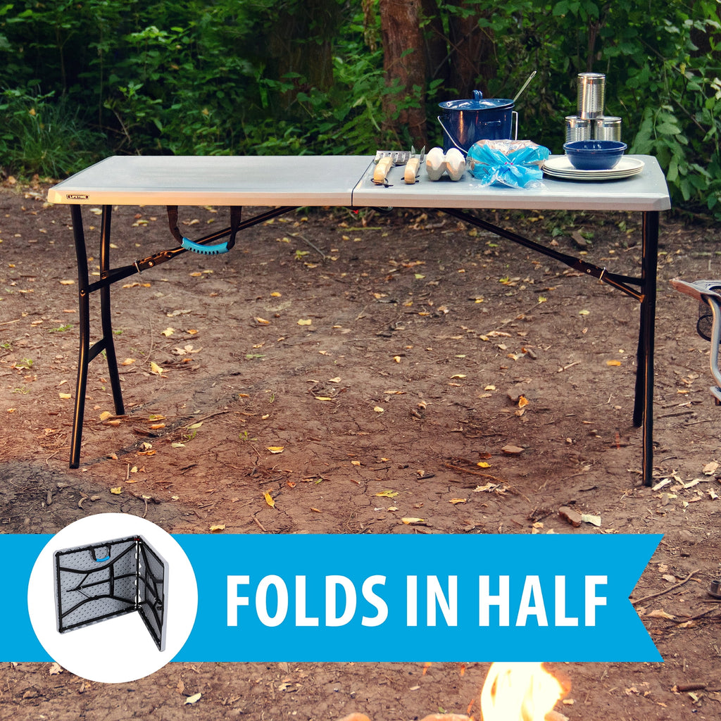 “Lifetime 5-Foot Fold-in-Half Table – Portable Indoor/Outdoor Utility Table for Camping, Events & Tailgating – Gray
