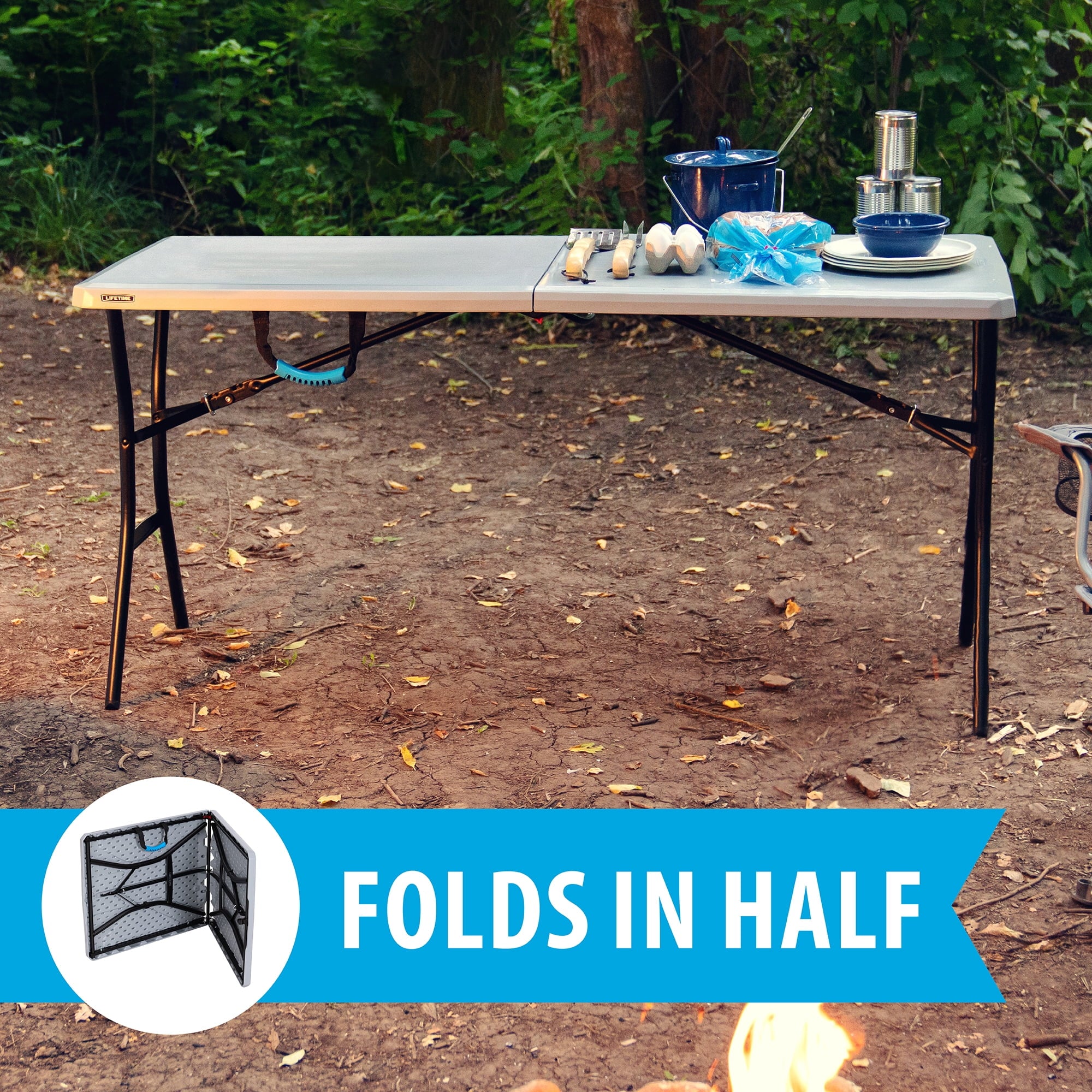 “Lifetime 5-Foot Fold-in-Half Table – Portable Indoor/Outdoor Utility Table for Camping, Events & Tailgating – Gray