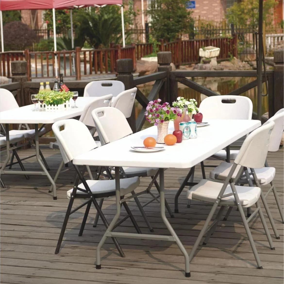 Leumius 6 Foot Folding Table,Fold-in-Half Plastic Table,Indoor Outdoor Picnic Party Dining Camp Tables,White