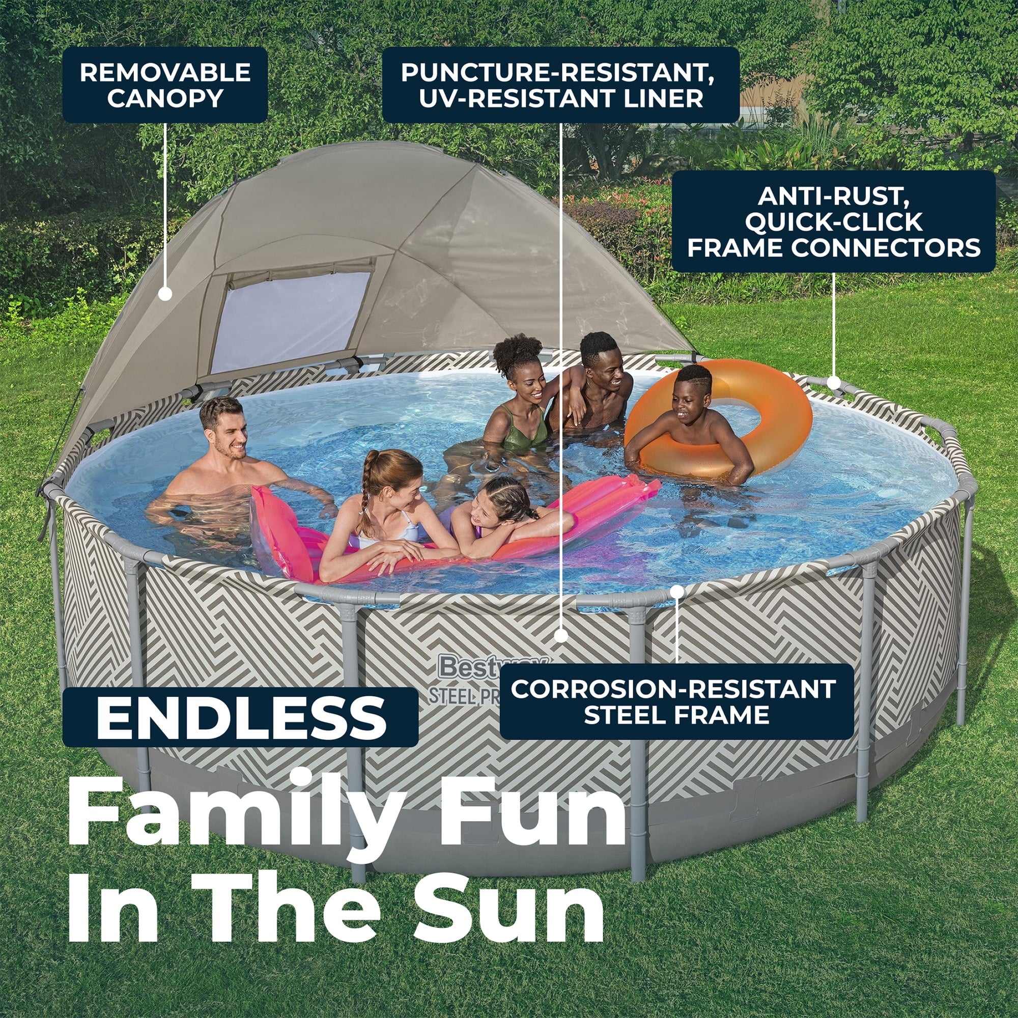 Bestway Power Steel 14’x42” Metal Frame Above Ground Pool w/ Pump, Ladder, & Cover, Brown