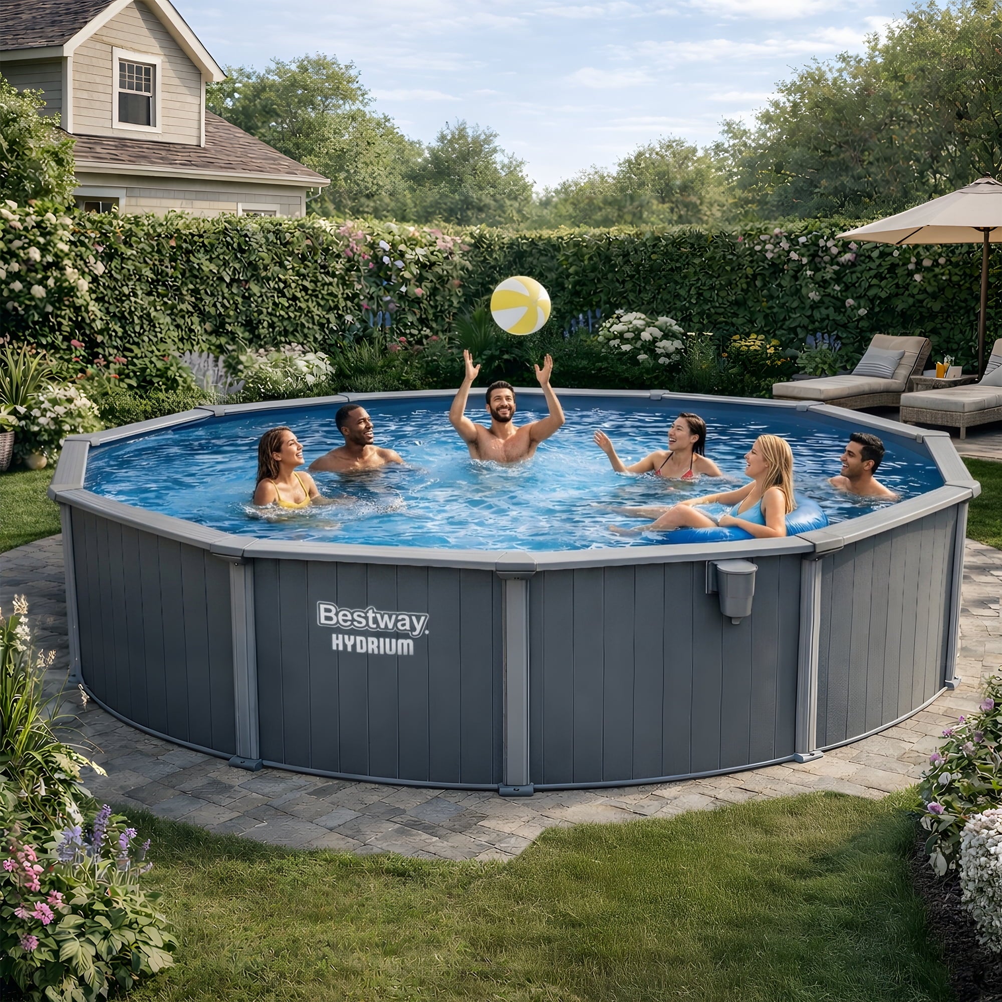 Bestway Hydrium 15' x 48 Steel Side Wall Above Ground Pool w/ Sand Pump & Accessories