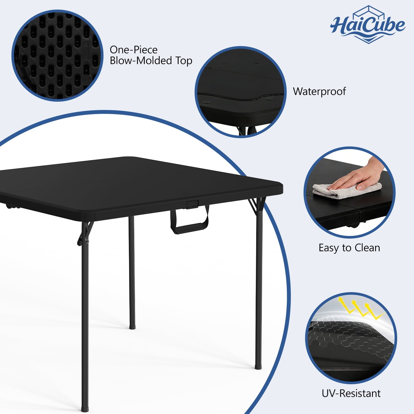 HaiCube 36-Inch Folding Table, Heavy Duty HDPE Portable Card Table, 300lb Capacity, No Assembly, Waterproof for Camping, Picnic, Party, White