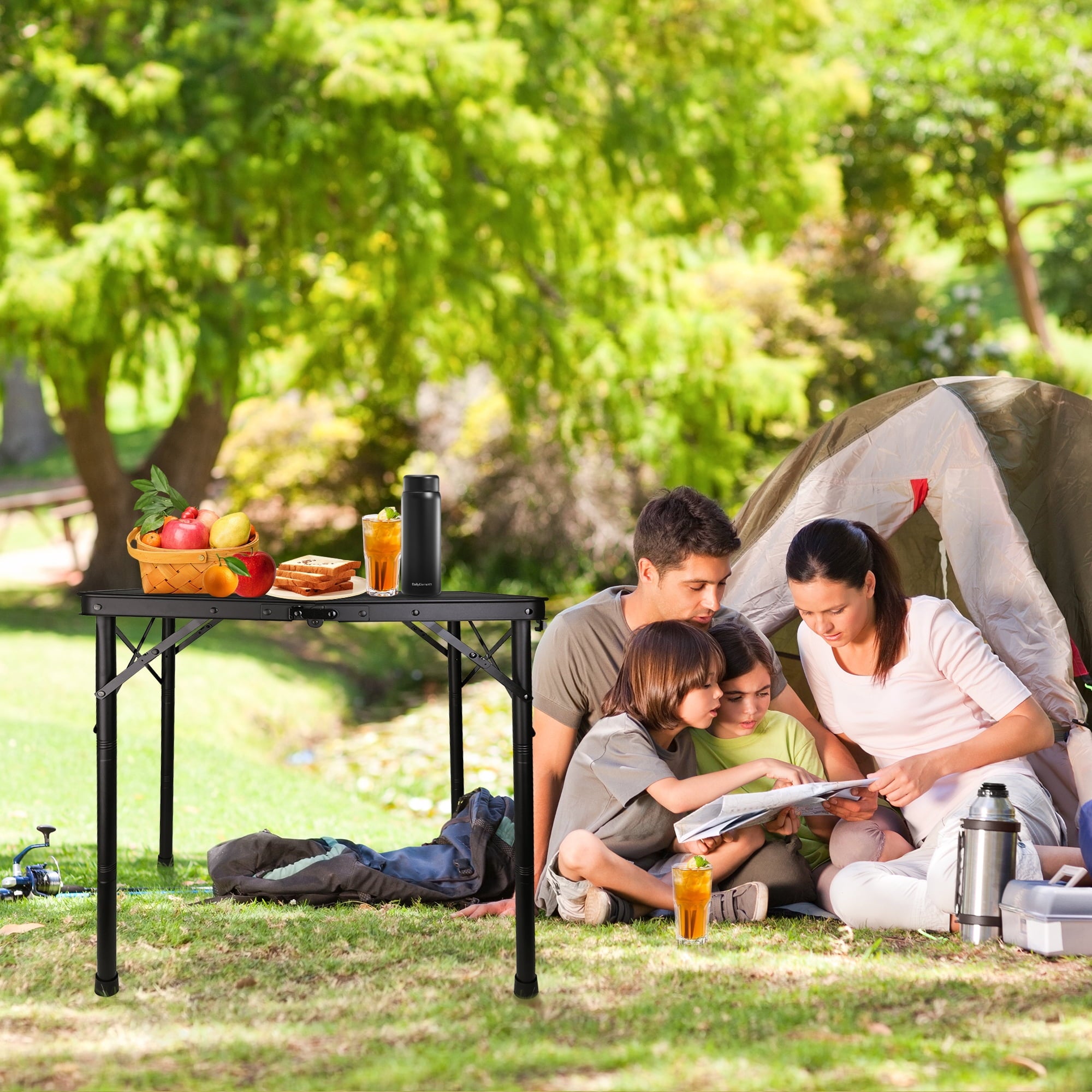OHHANI Folding Grill Table, 3 ft Portable Outdoor Bbq Picnic Table, Easy Storage for Camping, Black