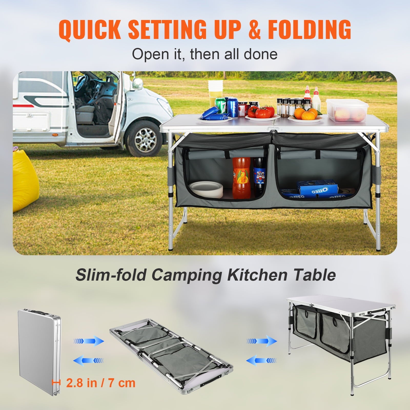 KFFKFF Portable Folding Cook Station Tables, Black