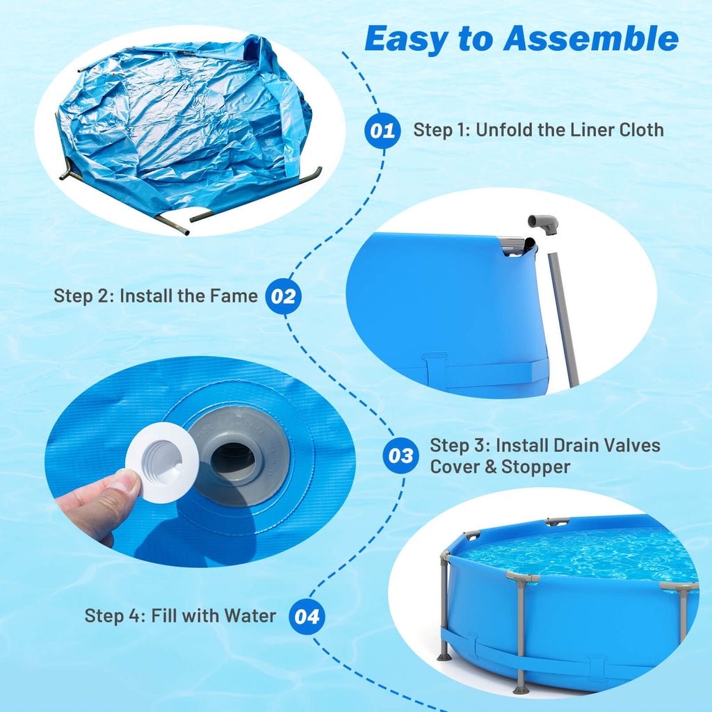 Costway 1617 Gal Outdoor Family Swimming Pool with Metal Frame Multi-layer PVC Fabric