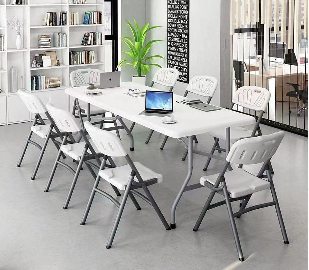 Leumius 6 Foot Folding Table,Fold-in-Half Plastic Table,Indoor Outdoor Picnic Party Dining Camp Tables,White