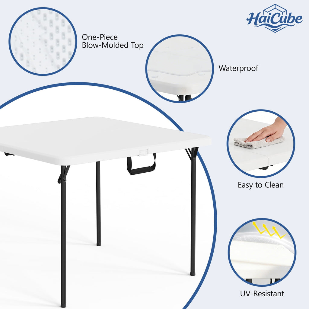 HaiCube 36-Inch Folding Table, Heavy Duty HDPE Portable Card Table, 300lb Capacity, No Assembly, Waterproof for Camping, Picnic, Party, White