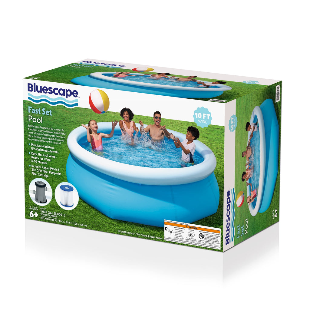 Bluescape Fast Set 10’ x 30” Round Inflatable Soft Sided Above Ground Pool Set