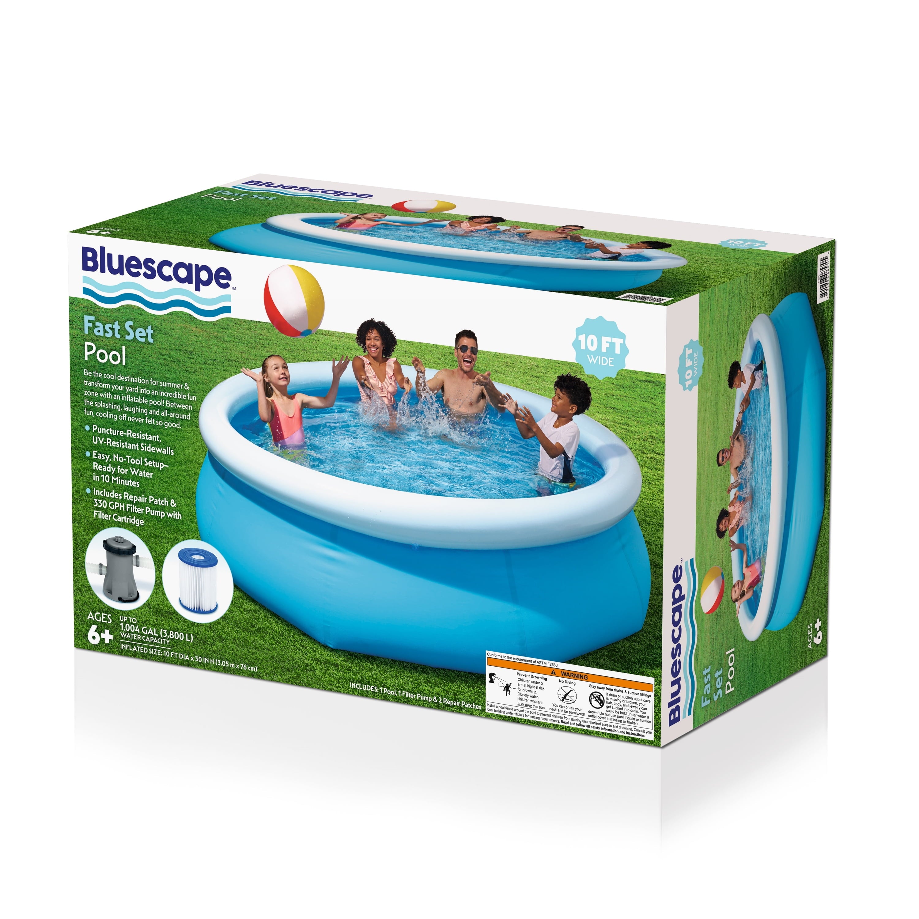Bluescape Fast Set 10’ x 30” Round Inflatable Soft Sided Above Ground Pool Set