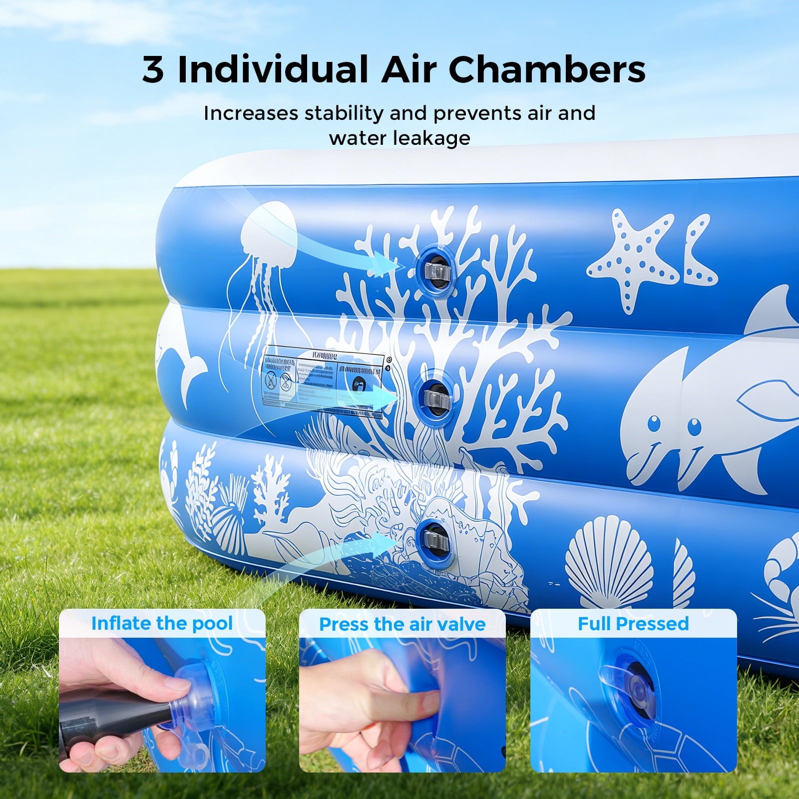 Inflatable Pool, 120 X 67 X 22 Family Swimming Pool, Oversized Thickened Kiddie Pool for Outdoor, Garden, Backyard, Blue