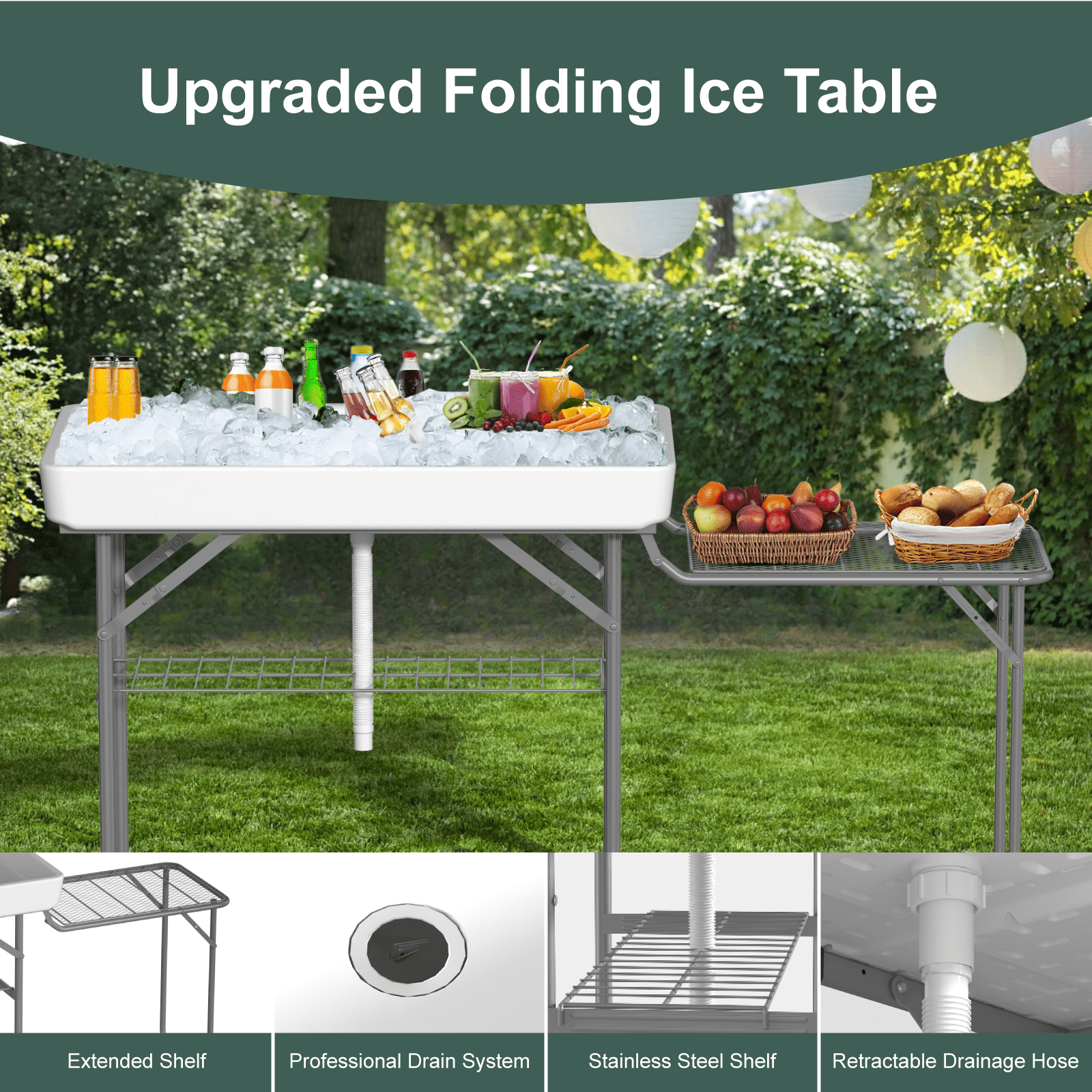 EVOKEDEN 42.5 Fish Cleaning Table w/ Sink, Folding Camping Table & Fish Cleaning Station w/ Measure Mark