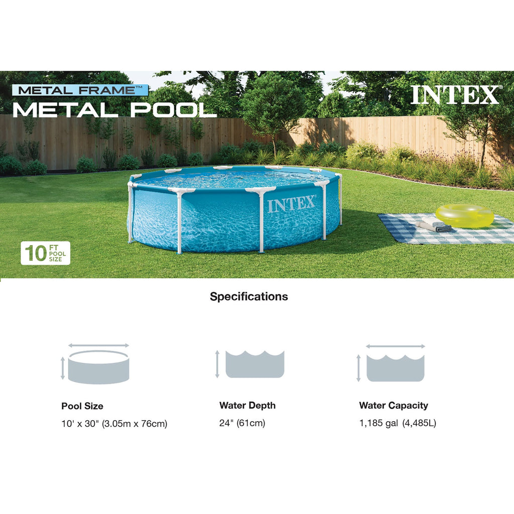 Intex: Beachside Metal Frame Pool - 10' x 30 - Above Ground Swimming, Puncture-Rust Resistant, T-Joint Setup, Family Water Play, 1185 Gal, 28206EP