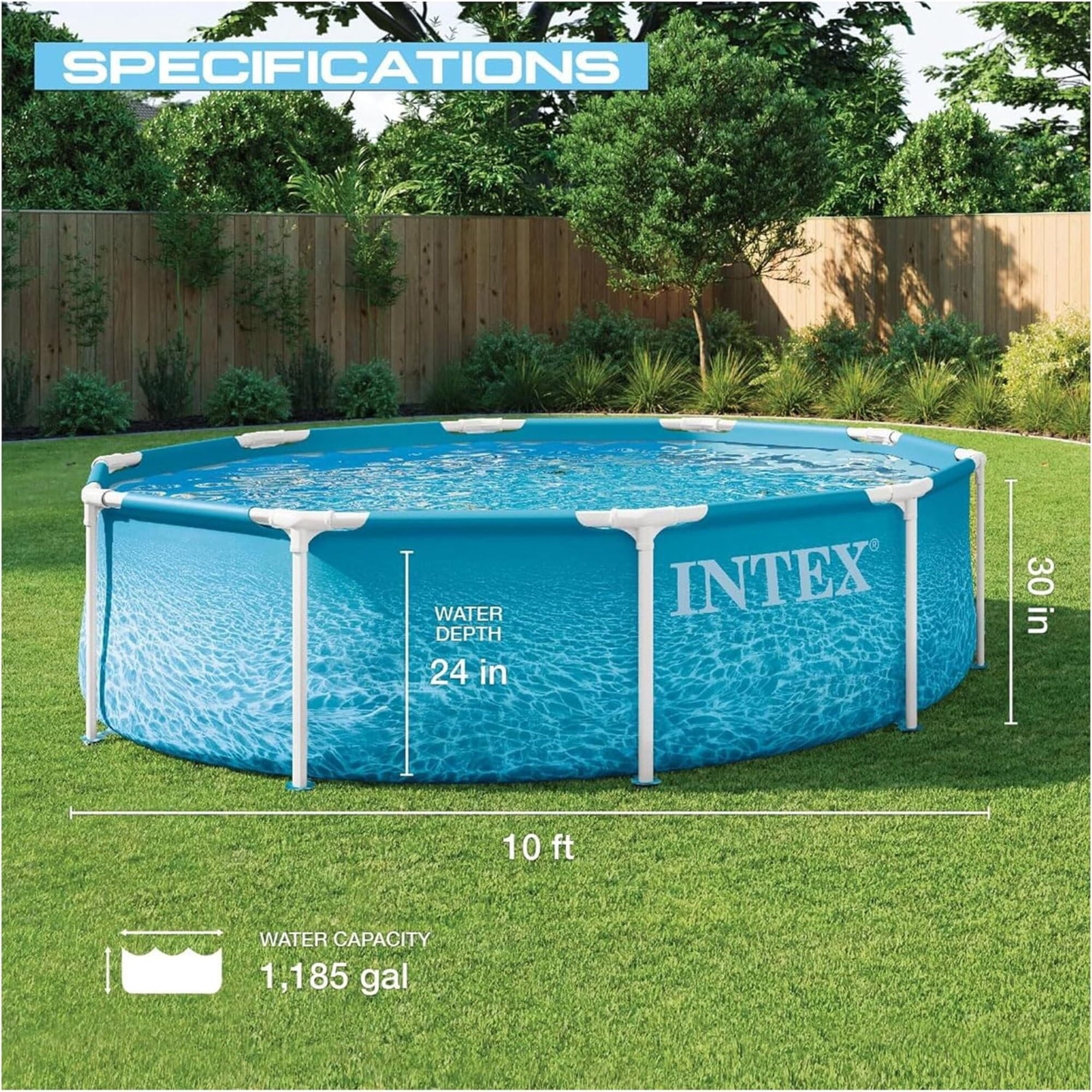 Intex: Beachside Metal Frame Pool - 10' x 30 - Above Ground Swimming, Puncture-Rust Resistant, T-Joint Setup, Family Water Play, 1185 Gal, 28206EP