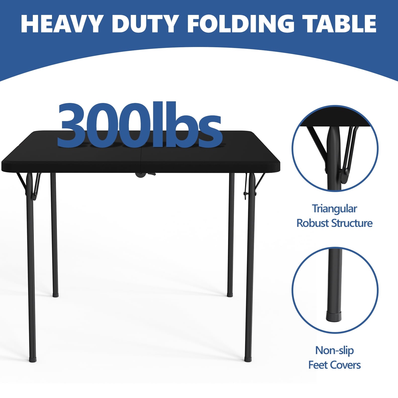 HaiCube 36-Inch Folding Table, Heavy Duty HDPE Portable Card Table, 300lb Capacity, No Assembly, Waterproof for Camping, Picnic, Party, White