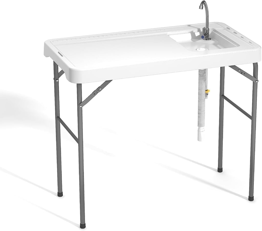 EVOKEDEN 42.5 Fish Cleaning Table w/ Sink, Folding Camping Table & Fish Cleaning Station w/ Measure Mark