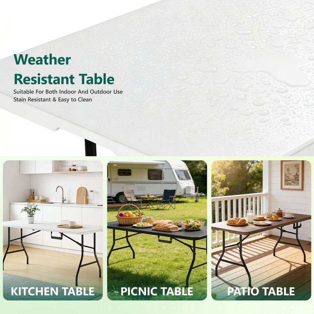 WASUHE Folding Table 4 FT Lightweight Table, Fold-in-Half Plastic Rectangular Table Metal Legs, Easy to Store, Perfect for Party, Dining, Wedding, Events, White
