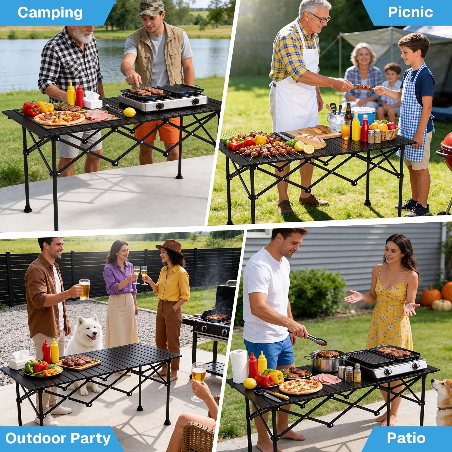 BN-LINK Folding Table Camping Table for Outdoor Barbecue Picnic Table Outdoor Table Garden Table,Lightweight with Carry Bag,47.2 L x 20.5 W x 22 H, Black