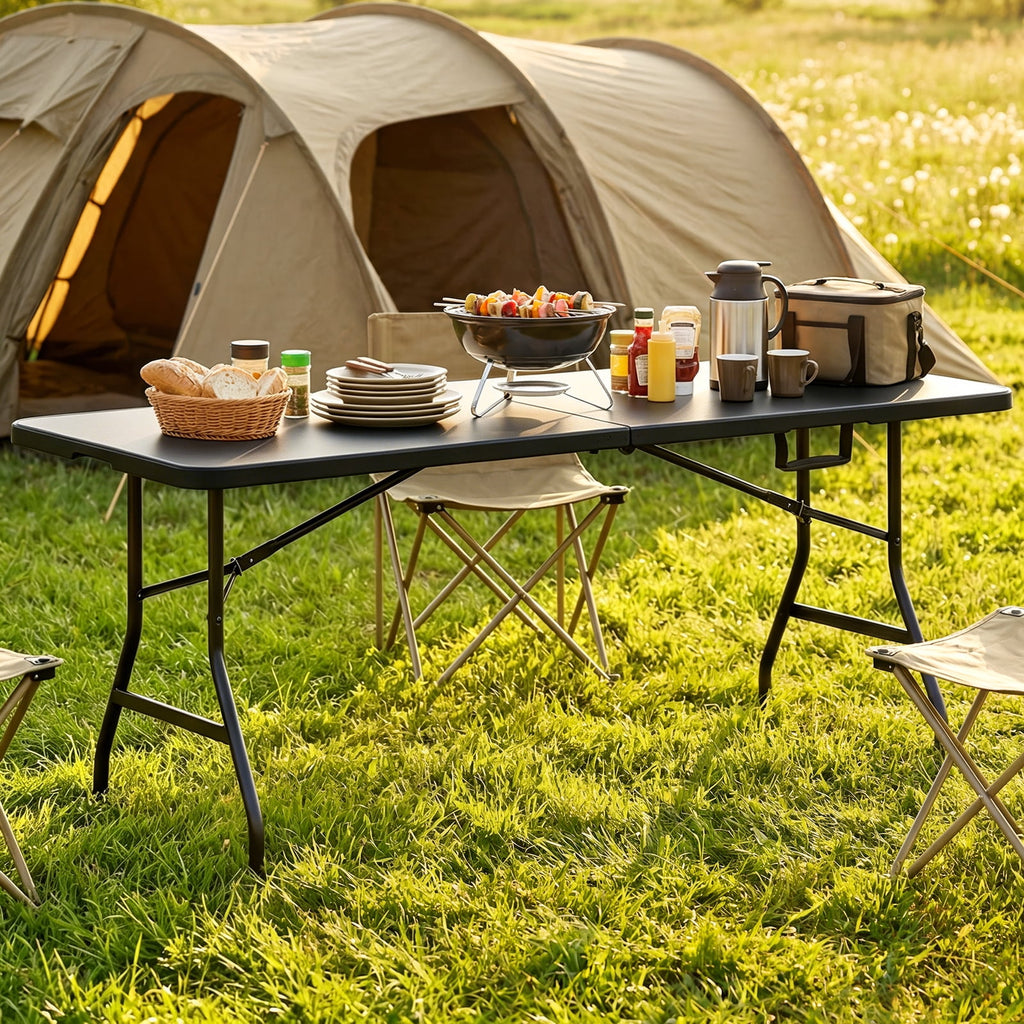 HaiCube 6FT Folding Table, Heavy Duty Portable Table, Waterproof HDPE, Foldable for Picnic, Party, Camping, Dining, BBQ, Indoor & Outdoor, White