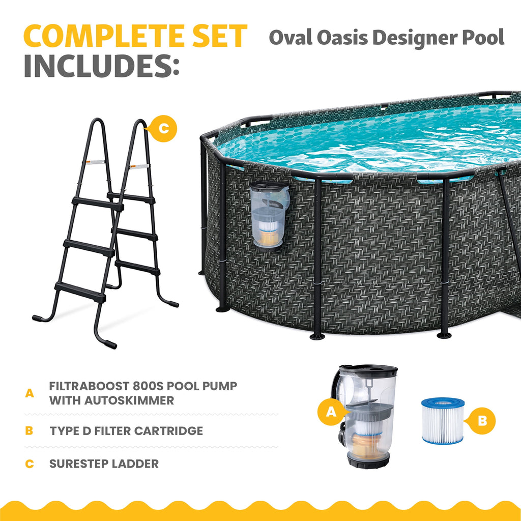 Funsicle 13'11 Oasis Designer Above Ground Pool with Pump, Oval Frame, Dark Herringbone