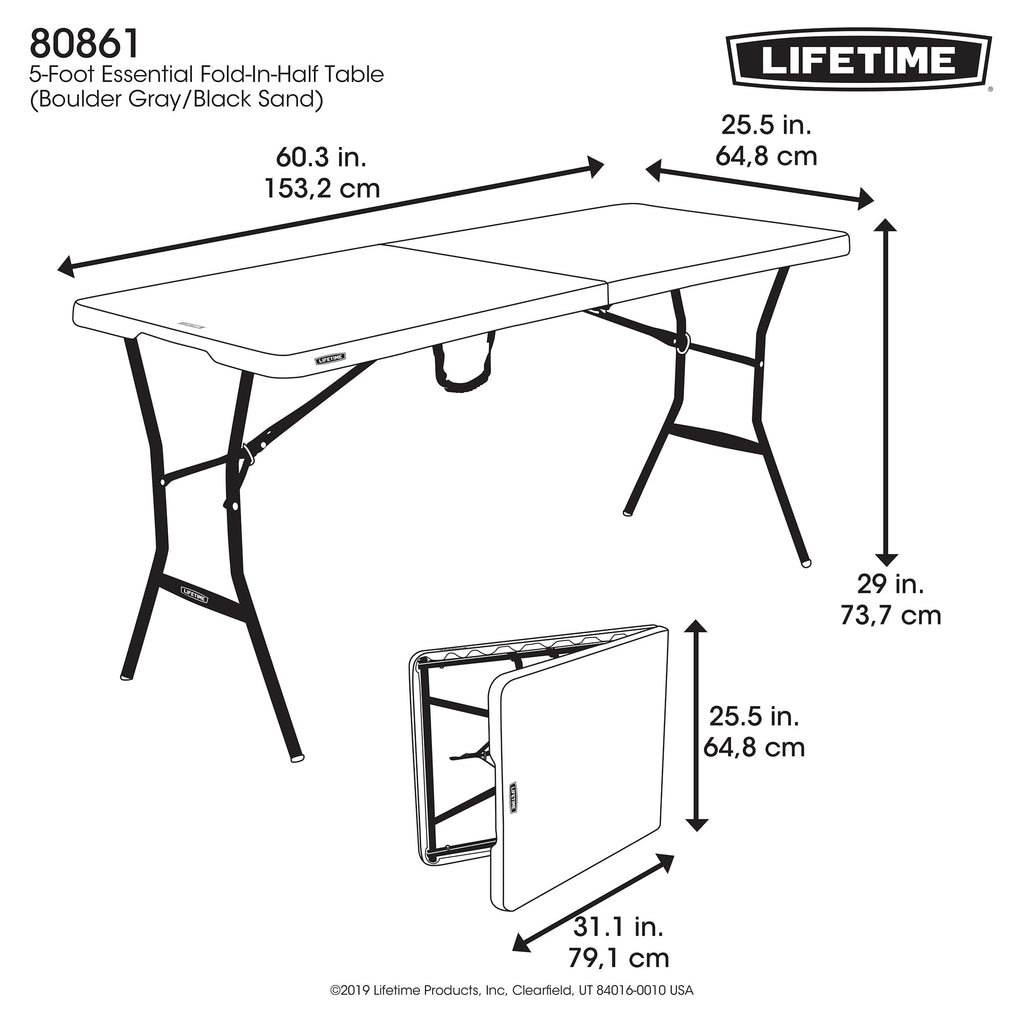 “Lifetime 5-Foot Fold-in-Half Table – Portable Indoor/Outdoor Utility Table for Camping, Events & Tailgating – Gray