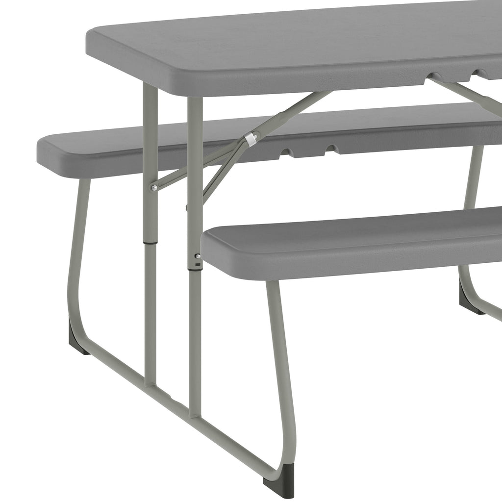BizChair Easy-Fold Gray Folding Plastic Kids Outdoor Picnic Table and Benches - Commercial Grade - Seating for 4 Kids