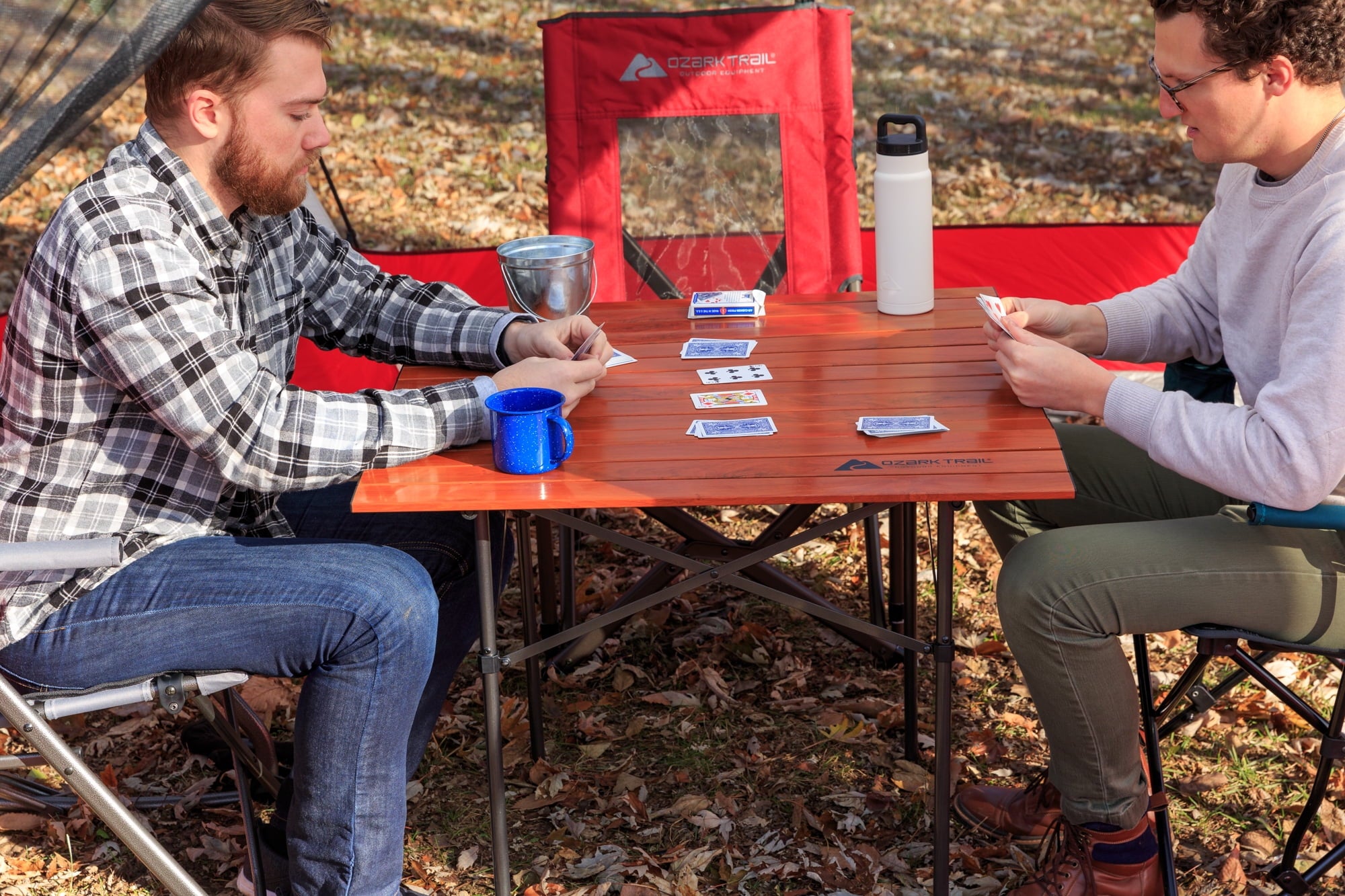 Ozark Trail Hazel Creek Square Folding Aluminum Roll-Top Camp Table, Brown