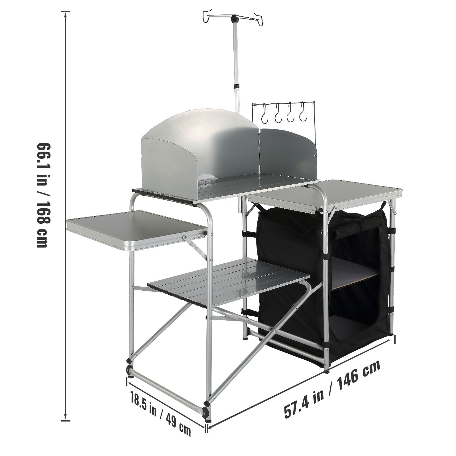 VEVOR Camping Kitchen Table, Quick set-up Folding Camping Table with A Carrying Bag, 3 Adjustable Heights, MDF Camping Table, Ideal for Outdoor Picnics, BBQs, Camping, RV Traveling