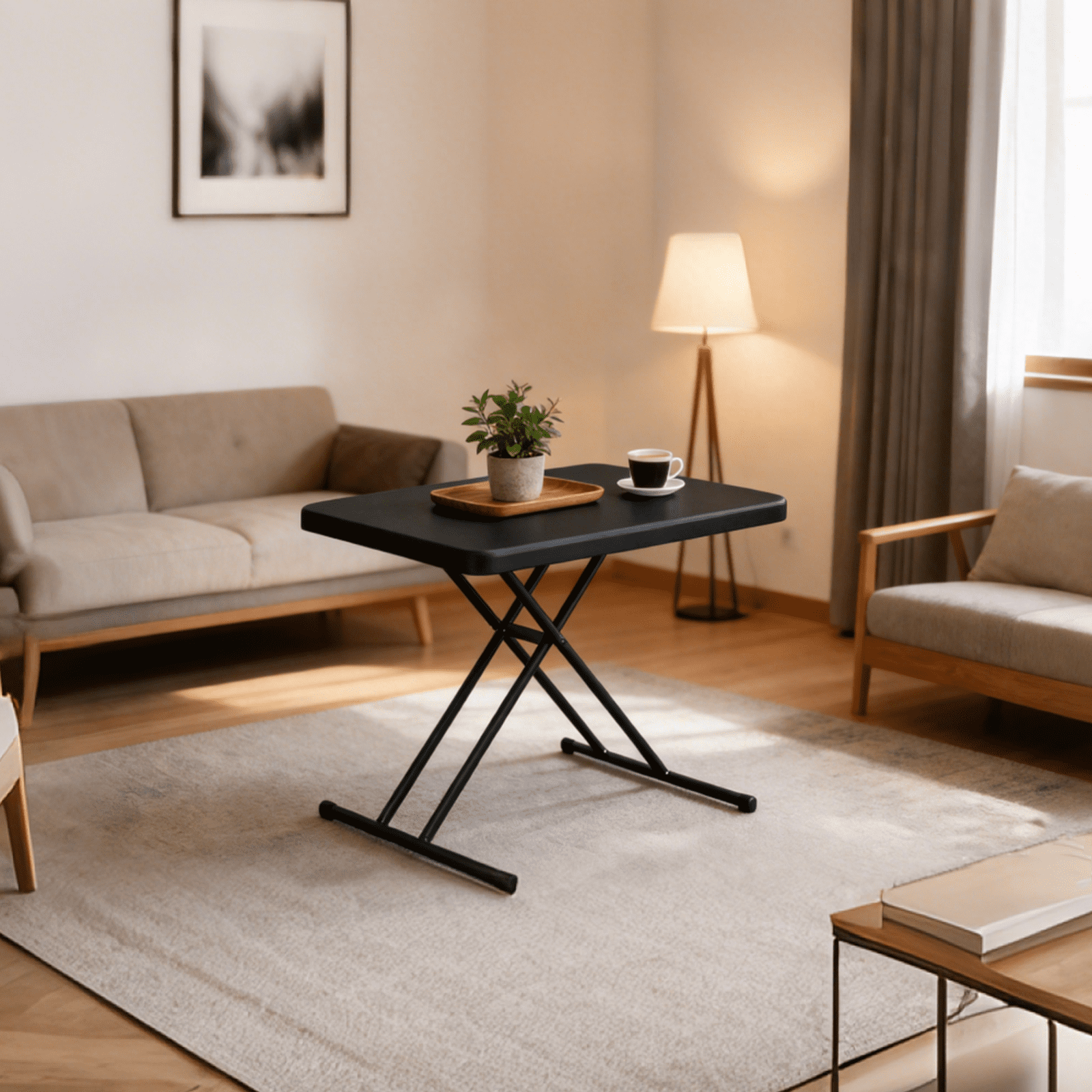 WASUHE 30 Small Folding Table, Height Adjustment Tv Tray Table, Practical Portable Tv Dinner Table for Eating, Sofa, Indoor/Outdoor, White