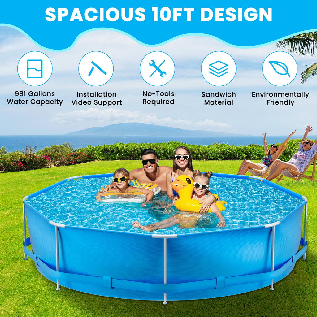 Naipo 10' X 2.5' Circular Swimming Pool with Free Filter Pump Upgraded Thicker Material Above Ground Pool for Adults Teen 24 Inch Deep Water Blue