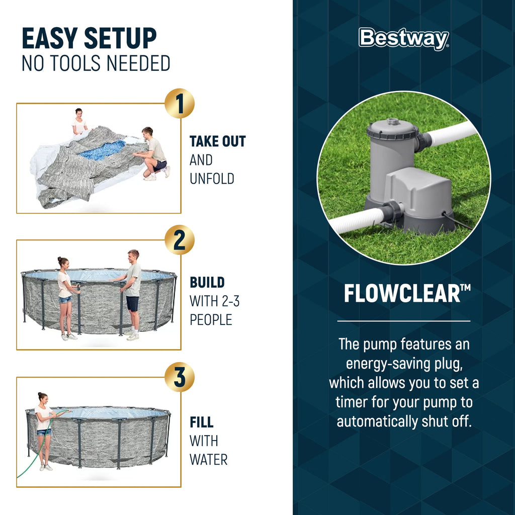 Bestway Steel Pro MAX 15’ x 48 Metal Frame Above Ground Pool, Blue, POOL ONLY
