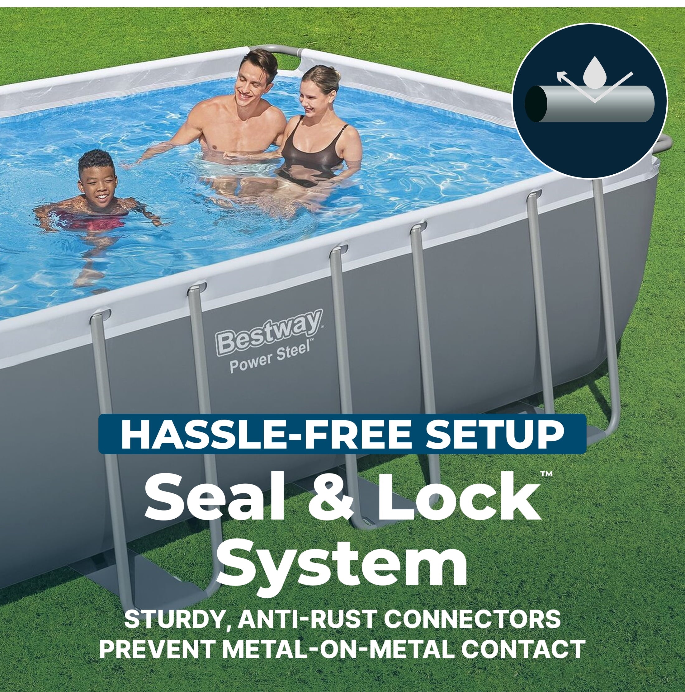Bestway Power Steel 24’ x 12' x 52” Metal Frame Above Ground Pool, Gray