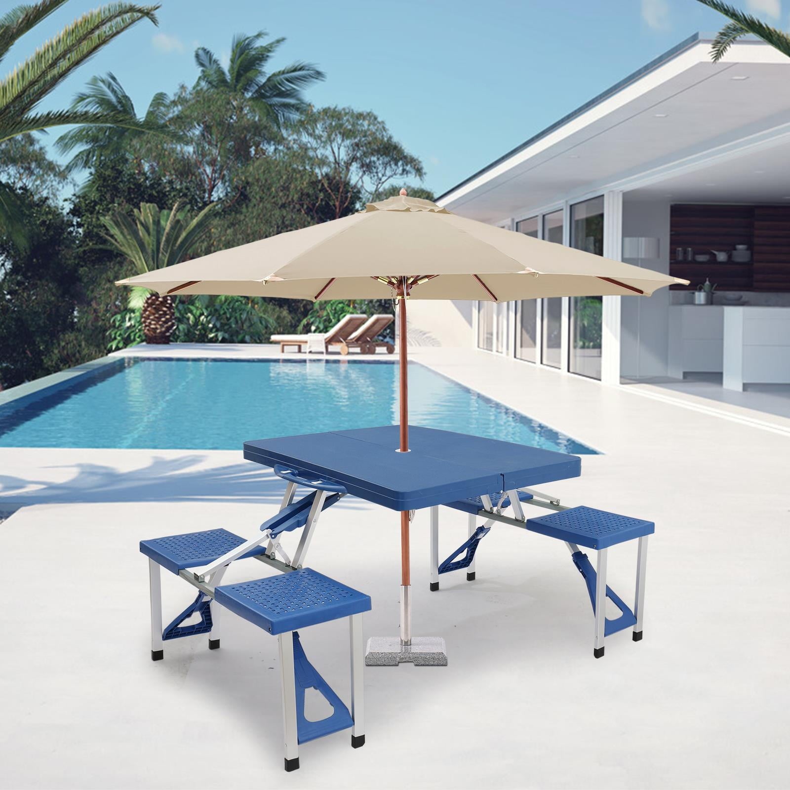 Ktaxon Portable Folding Picnic Table With 4-Person Chair Seats, Foldable Plastics Camping Table Set, Red
