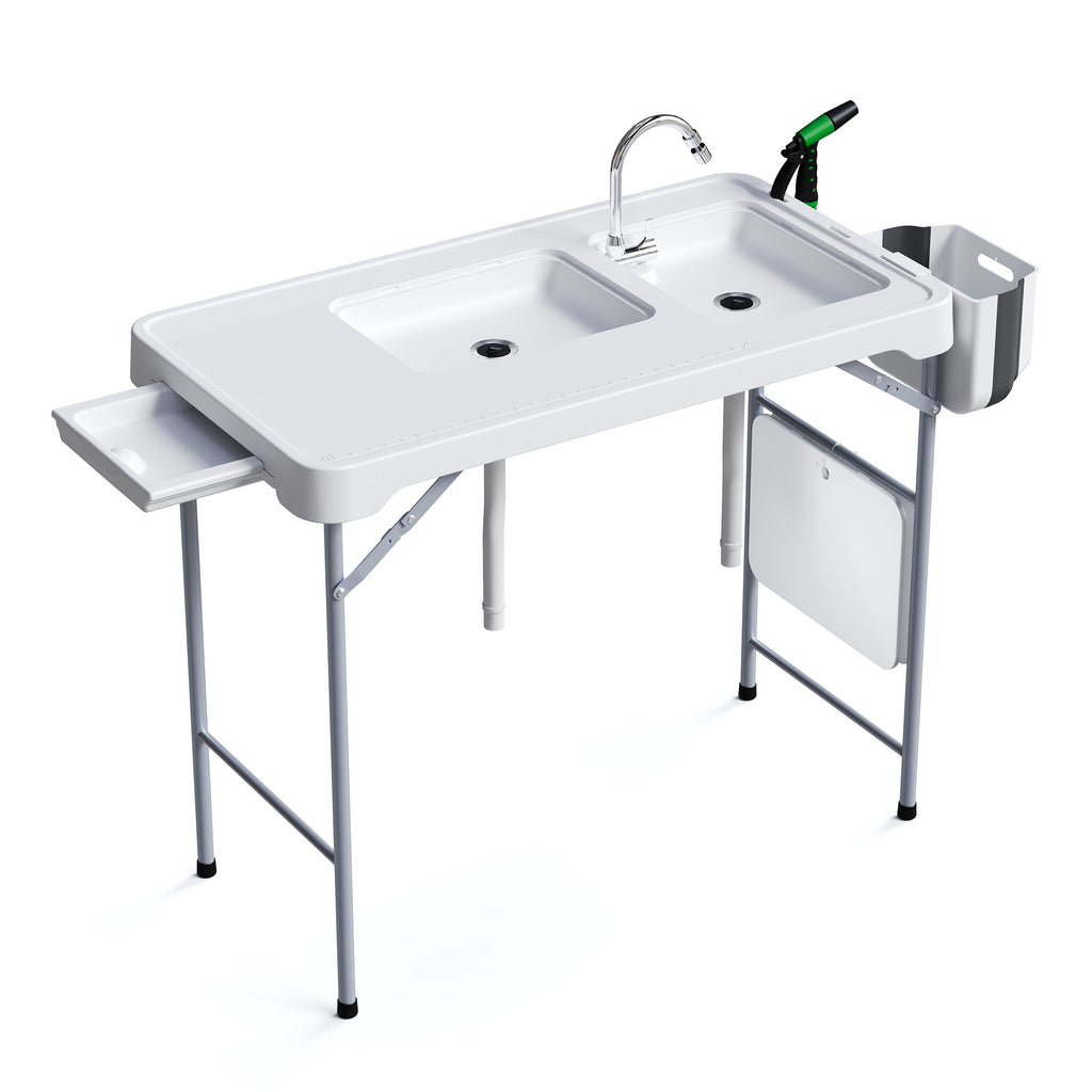 EVOKEDEN 42.5 Fish Cleaning Table w/ Sink, Folding Camping Table & Fish Cleaning Station w/ Measure Mark