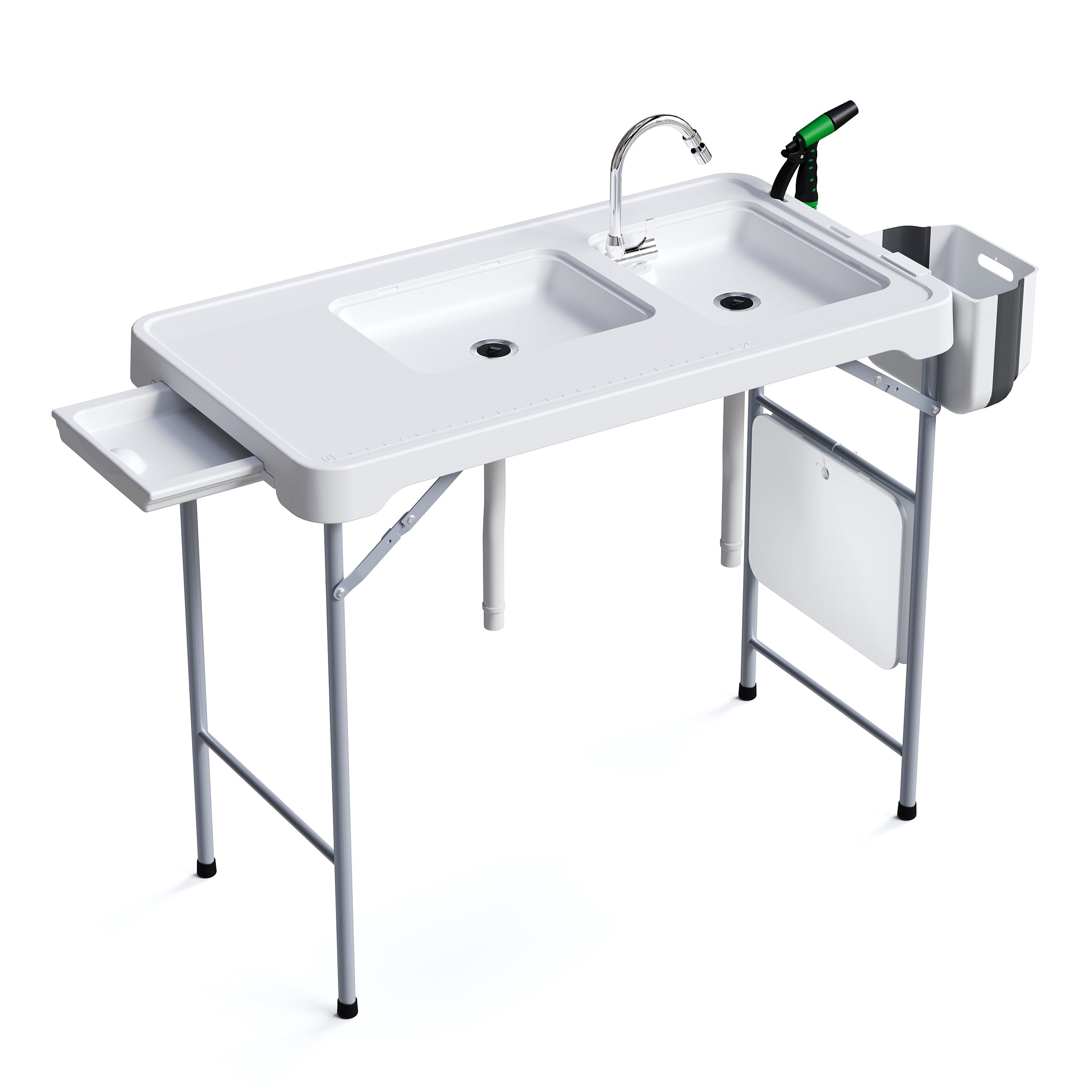 EVOKEDEN 42.5 Fish Cleaning Table w/ Sink, Folding Camping Table & Fish Cleaning Station w/ Measure Mark