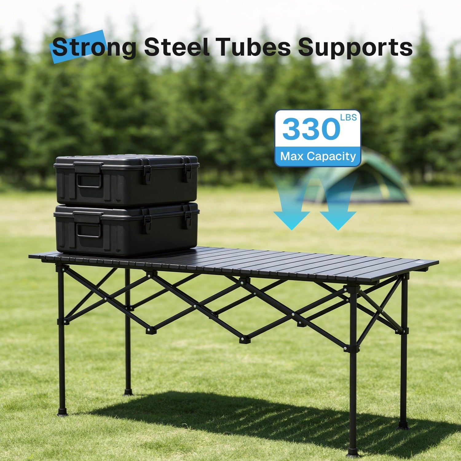 BN-LINK Folding Table Camping Table for Outdoor Barbecue Picnic Table Outdoor Table Garden Table,Lightweight with Carry Bag,47.2 L x 20.5 W x 22 H, Black