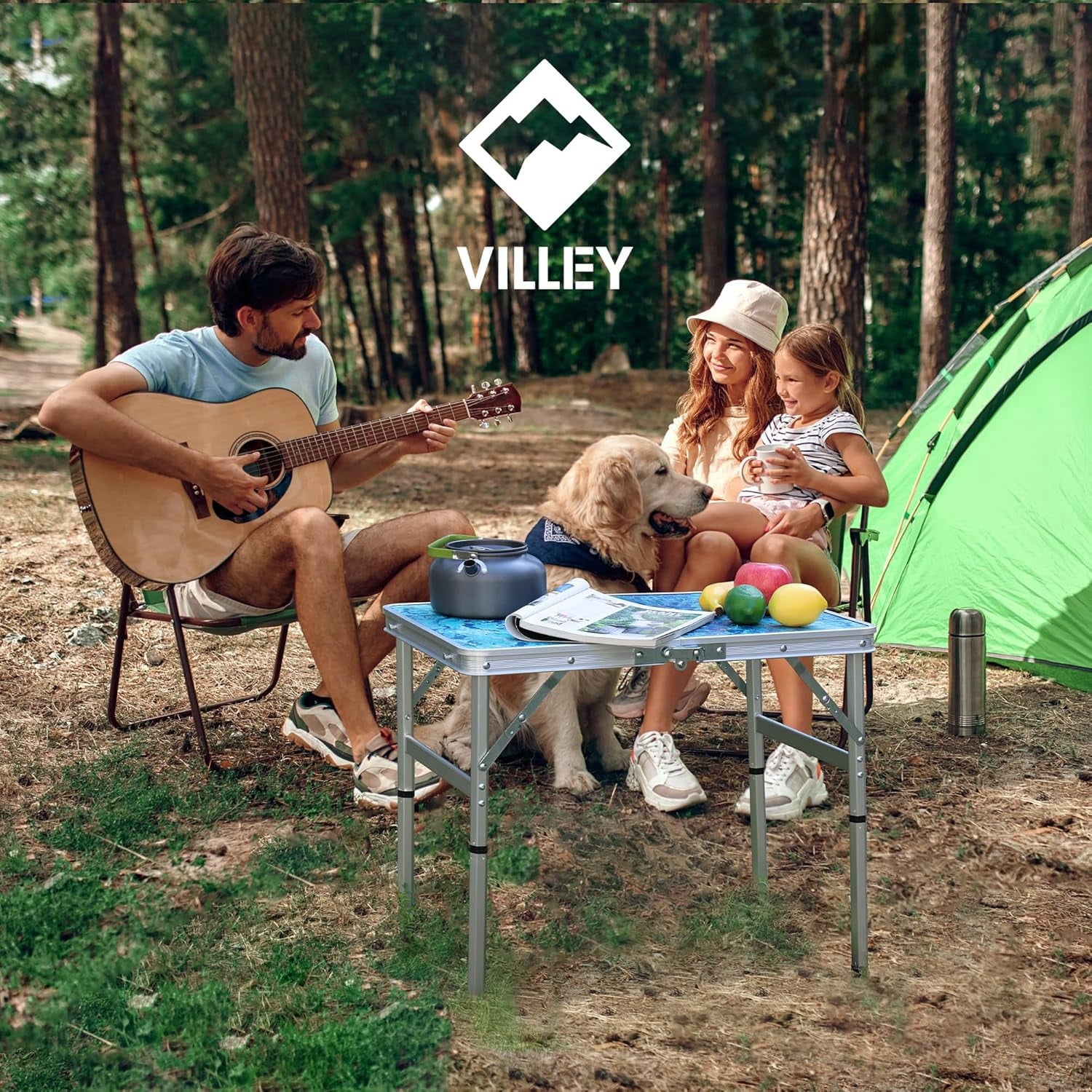 VILLEY Folding Camping Table 2FT, Adjustable Height Portable Aluminum Picnic Table with Carry Handle for Outdoor, BBQ, Beach