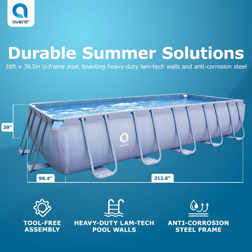 jLeisure Avenli 18 Foot x 39.5 Inch Rectangle Above Ground Swimming Pool